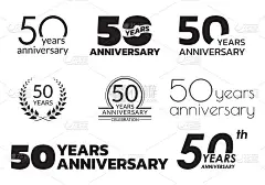 50周年纪念图标或标志集。50岁生日纪念徽章或请柬标签，周年纪念设计。矢量插图。