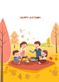 大树蜻蜓 秋日落叶 可乐寿司 一家人 户外野餐 儿童插图插画设计PSD ti455a0305