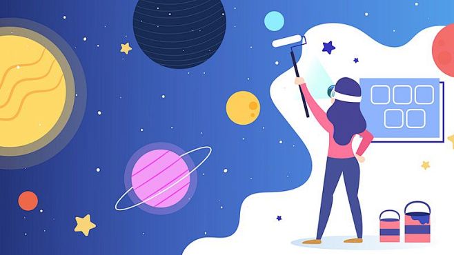 卡通VR虚拟现实宇宙外太空科技概念插画