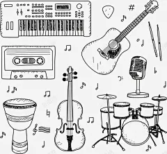 手绘音乐用品矢量图高清素材 创意 手绘 插画 精美 音乐用品 音乐设计 矢量图 免抠png 设计图片 免费下载