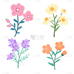 卡通扁平彩色几何花卉元素5