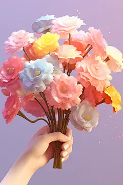 AI数字艺术感恩节手捧花朵模型-众图网
