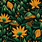 an orange and green floral pattern and vector, in the style of junglepunk, guatemalan art