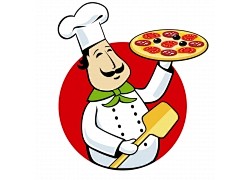 端着披萨的卡通厨师
