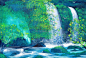 瀑布,森林,水,天空,公园正版插画素材