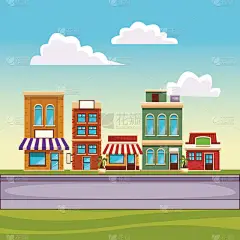 餐厅街道景观矢量图解平面设计