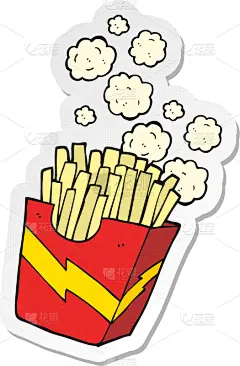 标签,漫画,炸薯条,可爱的,传统,食品,图像,矢量,艺术品,绘制