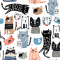 Seamless pattern with cute Kittens in diferent sty