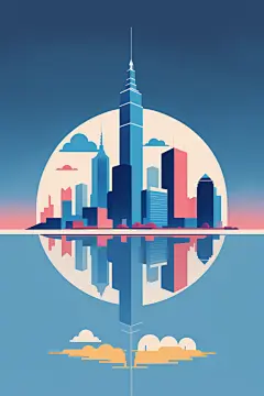 市区全景大楼城市剪影扁平插画图片