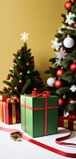 00013-379175989-save cost, large-scale scene, indoor, Light yellow paper-cut background, present box, elk, illumination, christmas trees,  cryst