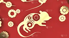鼠标和花金板上的红色背景3d渲染为春节内容。