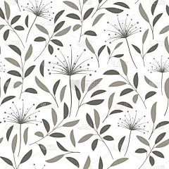 无缝隙图案,叶和花呈现代扁平风格,白色背景.无缝图案适用于面料、封面、壁纸、书籍、装饰等.