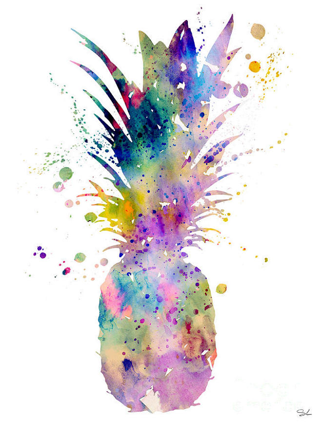 水彩画绘画 - 水彩女孩的菠萝