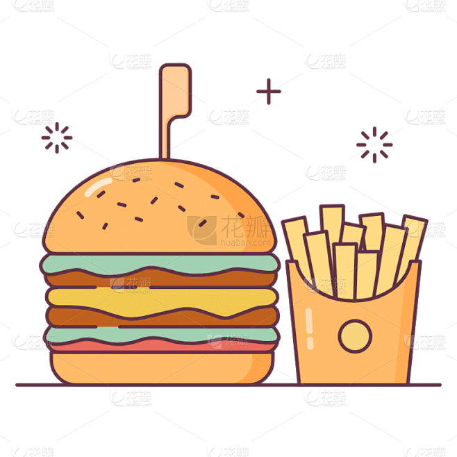 手绘-MBE风美食贴纸SVG-汉堡