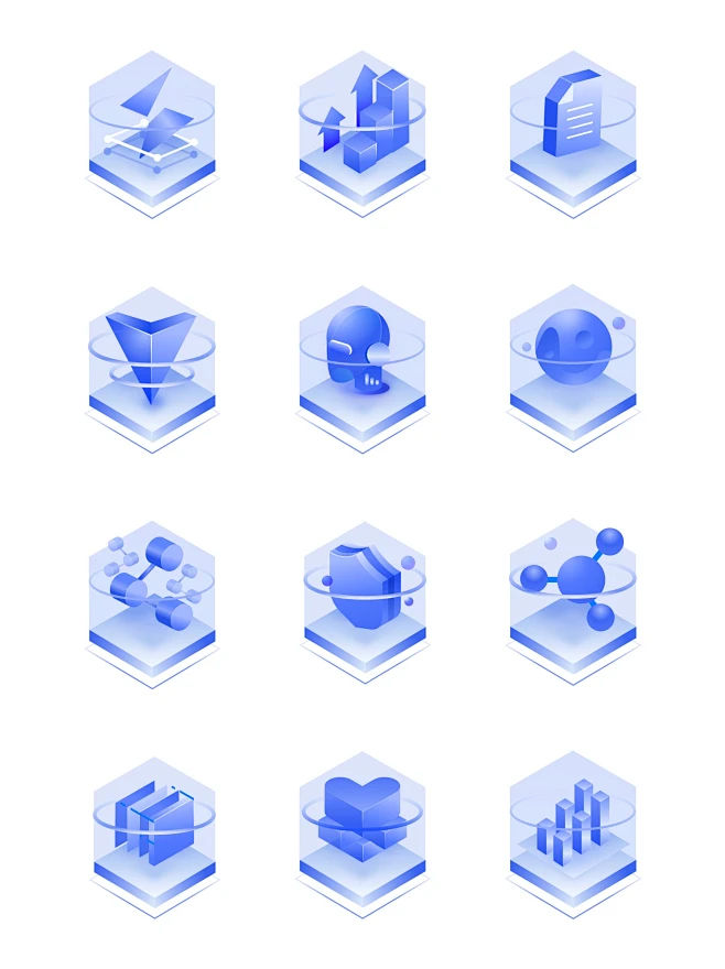 1804蓝色科技感3D立体大数据UI图标icon2-花瓣网