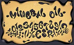 矿物油手绘符号和数字，油字母表，矢量插图。石油。