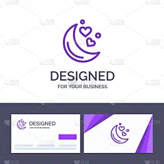 月亮,名片,品牌名称,模板,创造力,可爱的,暗色,浪漫,婚礼,爱