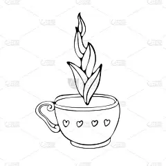 手绘咖啡杯素描和茶矢量插图。黑白矢量插图，由在白色背景上隔离的线绘制。咖啡， 卡布奇诺， 语音， 拿