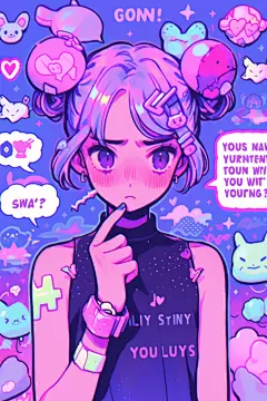 亮眼紫色活泼扁平风多巴胺女孩穿搭人物插画