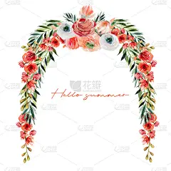 花的边界水彩红和白玫瑰花，野花，绿叶和绿色的树枝;在白色背景上手绘孤立的插图，夏季卡片设计