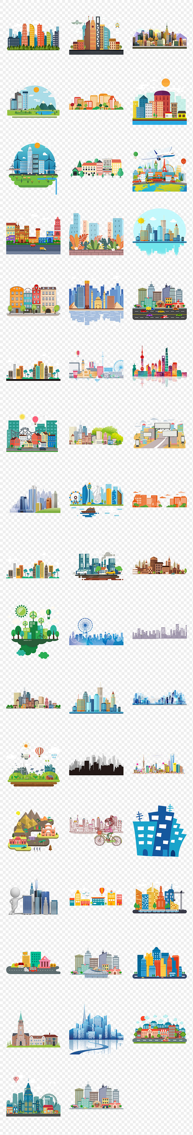 卡通城市都市建筑房子剪影海报素材背景图片...