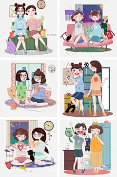 宅生活人物合集插画图片大小2000x3020px 图片尺寸23.07 MB 来自PNG搜索网 pngss.com 免费免扣png素材下载！黑色的猫咪#黑色的手机#卡通人物#卡通手绘#看电视的小女孩#漂亮的小女孩#