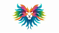 (1/4)一个大型狮子LOGO，带有抽象设计，风格为深海蓝和亮橙，热带符号，浅黄色和深翡翠，详细的角色设计，孔子思想，异国鸟类，充满能量的插图(AI绘图来自WeDraw.art)