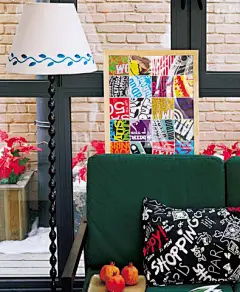 阳光房 在温暖而舒适的阳光房中，融入一些涂鸦风格的靠垫、装饰画和手绘的落地灯，只需几处小小的改变，新鲜感立刻使角落变得饱满而充盈。 #采集大赛# #时尚居室#