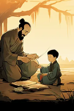AI数字艺术中国风水墨古风教师节插画