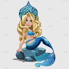 在蓝色的西装，皇冠可爱美人鱼金发