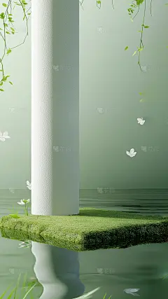 立春&春天实景感植物湖泊石块展台背景