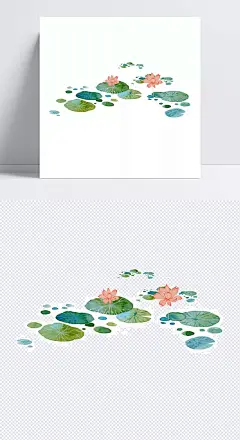 手绘夏天荷塘主题插画|免抠元素