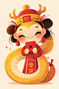 AI数字艺术新年蛇年卡通蛇插画