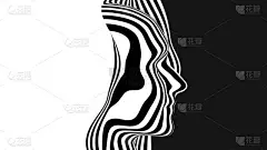 矢量3D抽象人头由黑白条纹组成。单色波纹表面插图.头像被切碎了商业展示、传单、海报的最低限度设计布局