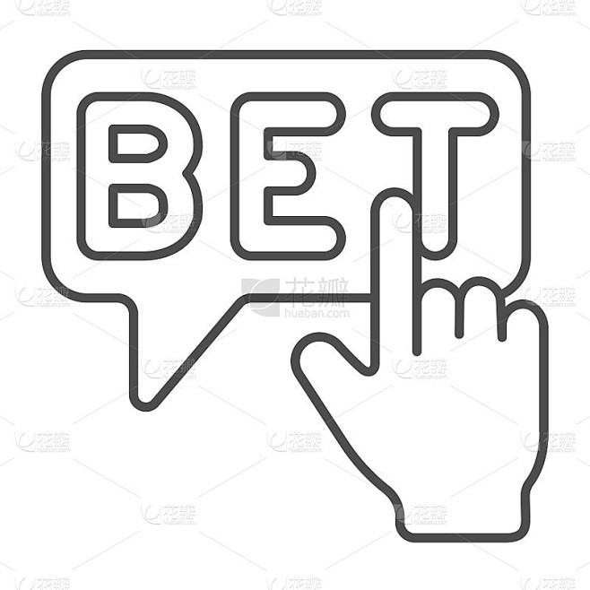 打赌，手的指针，点击，使打赌细线图标，赌博概念，打赌，在白色背景上的矢量标志，轮廓风格图标的移动概念