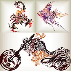 金鱼蝎子艺术线条图素材