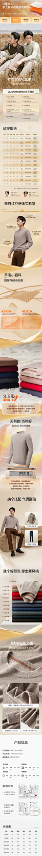 红豆100纯羊毛衫男全羊毛衣男士针织衫秋冬新款爸爸打底圆领加厚-tmall