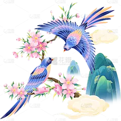 中国风七夕情人节浪漫喜鹊古风贴纸
