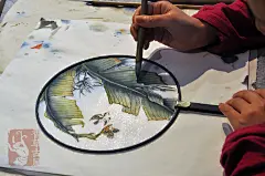【香草古风】绿了芭蕉 手绘宫扇团扇真丝绢古典扇子中国风芭蕉特-淘宝网