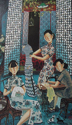 安霓霓采集到插画(李守白重彩旗袍画)