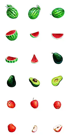 手绘水彩各种水果蔬菜插画葡萄苹果桃子石榴PNG免扣PSD素材图片-淘宝网