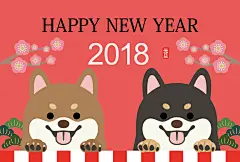 卡通可爱日本柴犬狗年动物插画壁纸窗帘门帘banner手机壳T恤印刷图案矢量素材