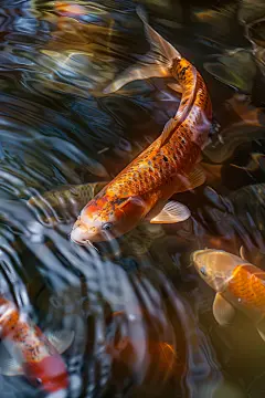 争食虫饵的池塘里锦鲤摄影图片