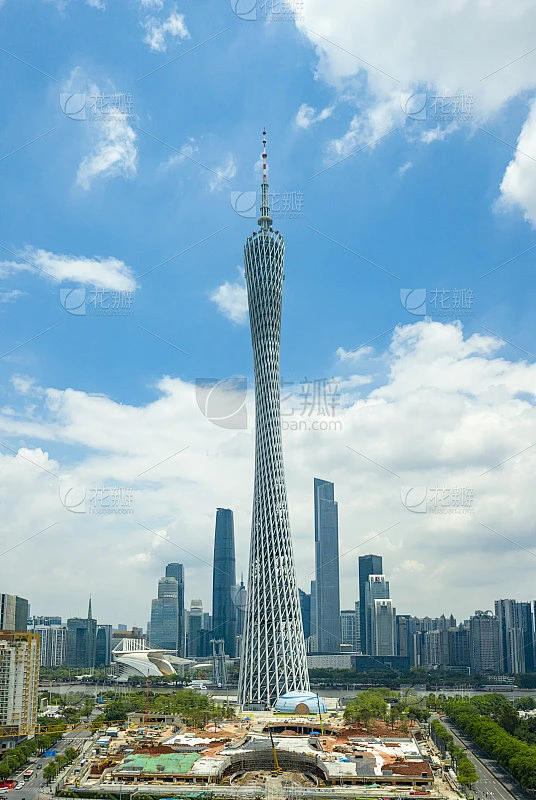 广州塔航拍图，广州塔是中国广州的标志性建筑素材-花瓣网