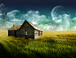 山水自然月亮房子农家数字艺术 - 壁纸（#697177）/ Wallbase.cc