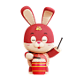 三维渲染中国农历传统新年卡通兔子3D插画_AL-60_3D-Character-Chinese-Rabbit-with-Drum