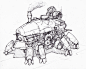old sketches 2, longque Chen : These are more old sketches of transportation and 4 legs walkers. Hand drawing the pure line is best way to train how to think and how to control my hand.