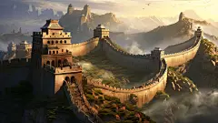 冬天山水雪地树木长城风景素材图片