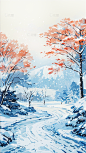 冬天漫画风插画雪地背景