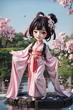 夏季花朵古风少女卡通汉服人物模型图片